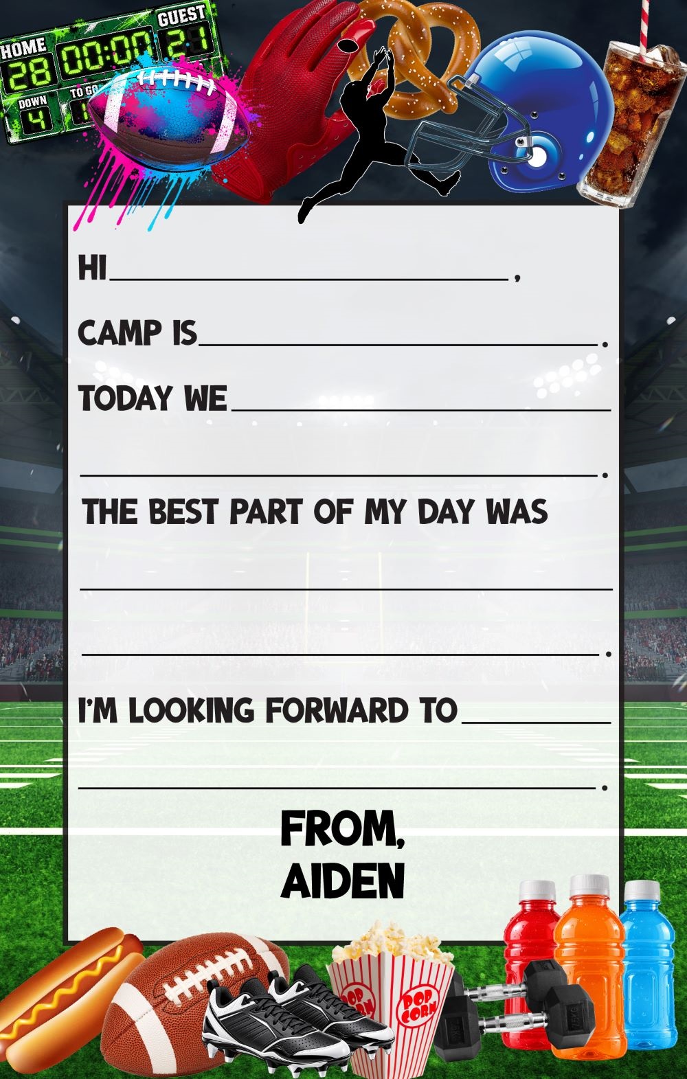 CAMP NOTEPADS-CUSTOM-FOOTBALL FIELD FILL IN
