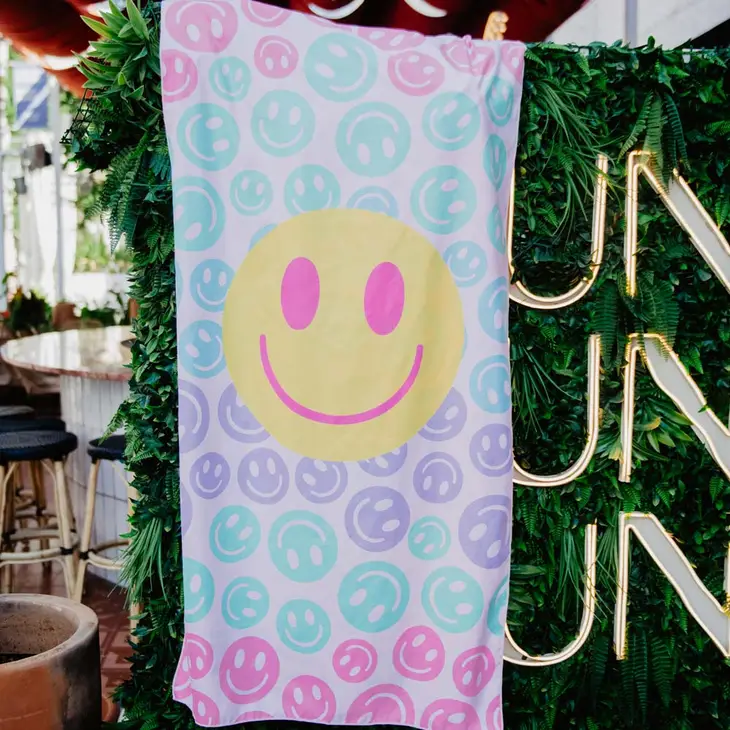 PASTEL HAPPY FACE BEACH TOWEL