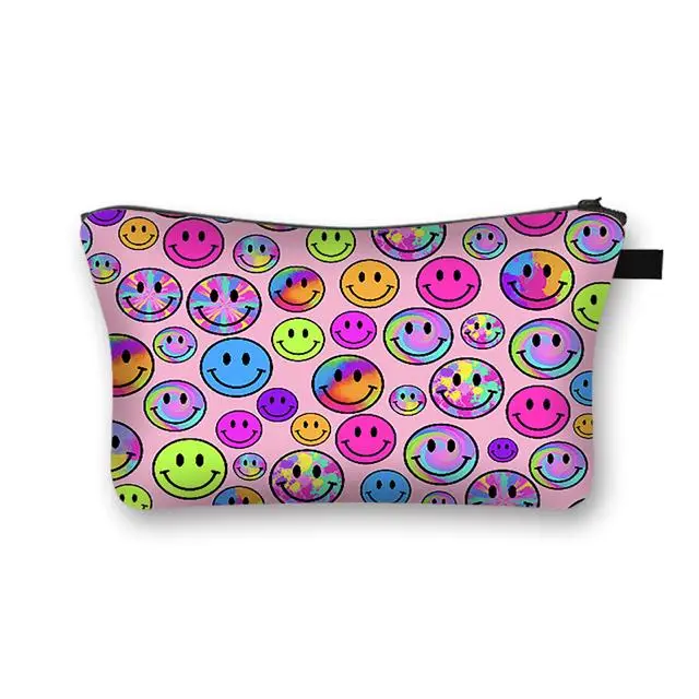 ADORABLE COLORFUL HAPPY FACE MAKEUP BAG