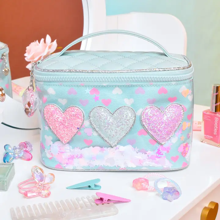CONFETTI HEARTS AQUA GLAM BAG