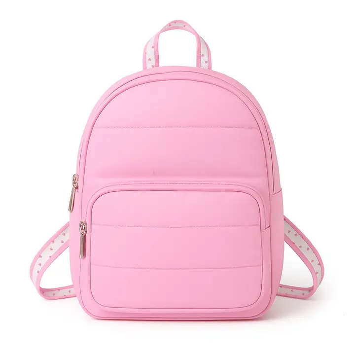 MINI BACKPACK-PINK PUFFER WITH HEART STRAPS
