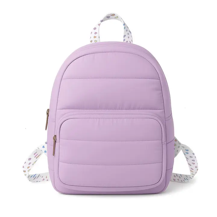 MINI BACKPACK-PURPLE PUFFER WITH RAINBOW REMIX