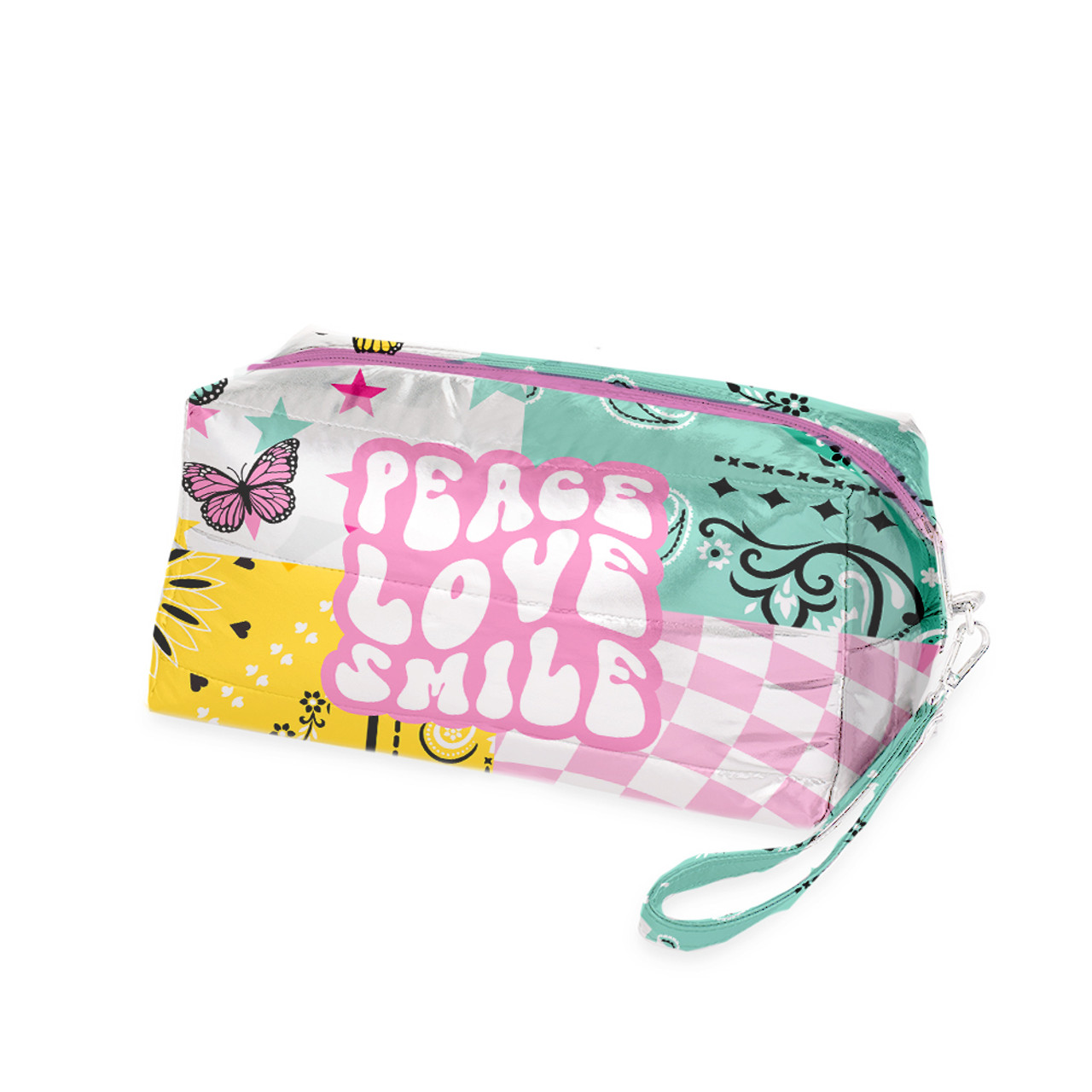 COSMETIC BAG-WAVY TEXT PUFFER