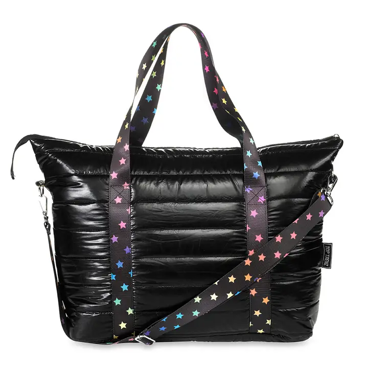 BLACK PUFFER TOTE W/ SCATTER STAR STRAP