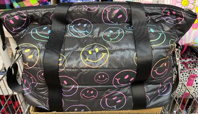 BLACK PUFFER HAPPY FACE TOTE BAG