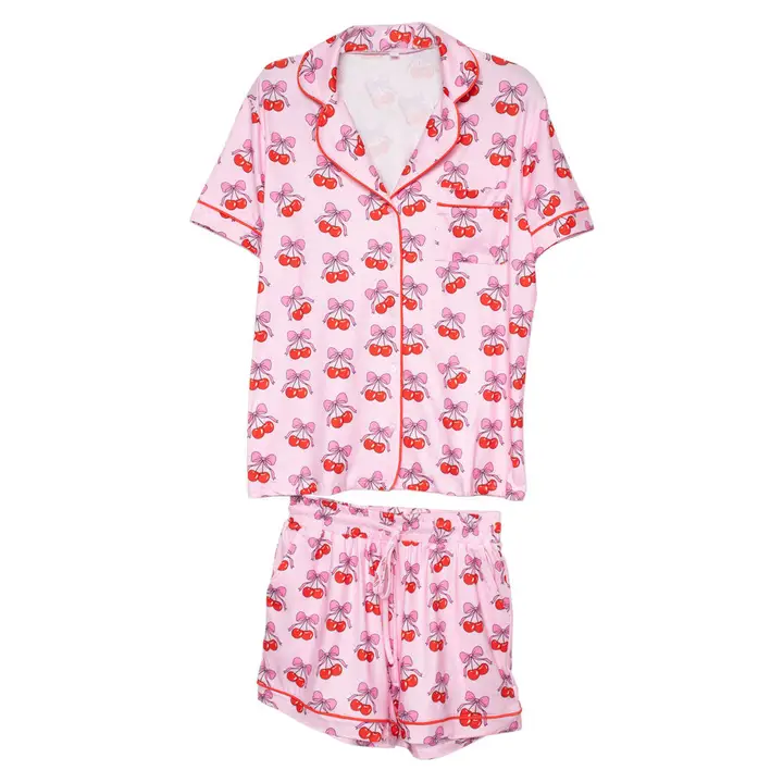 CHERRY BOW COTTON PAJAMAS