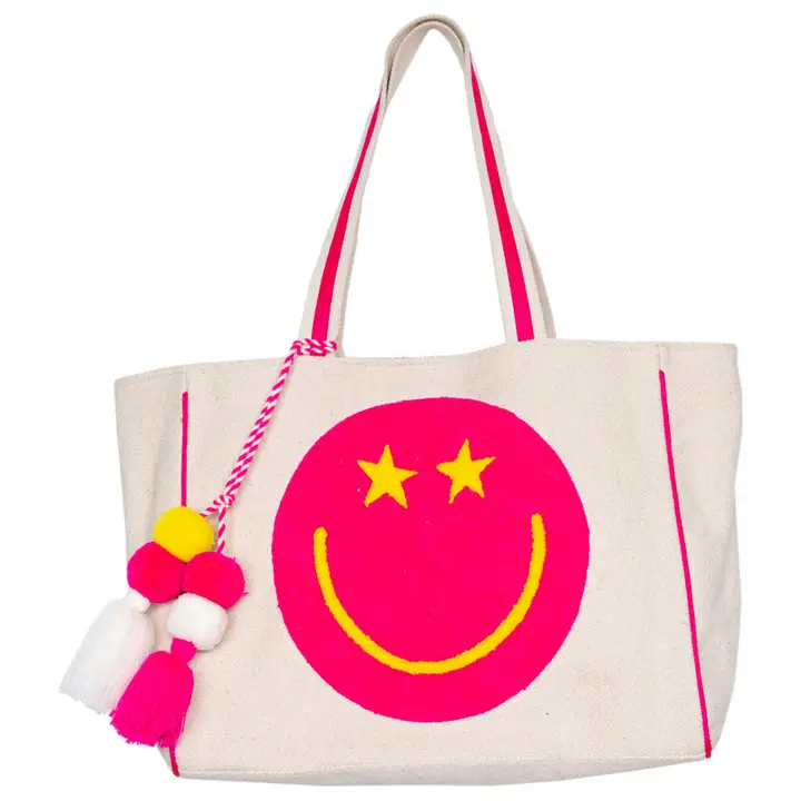 HOT PINK STAR EYE HAPPY FACE TOTE