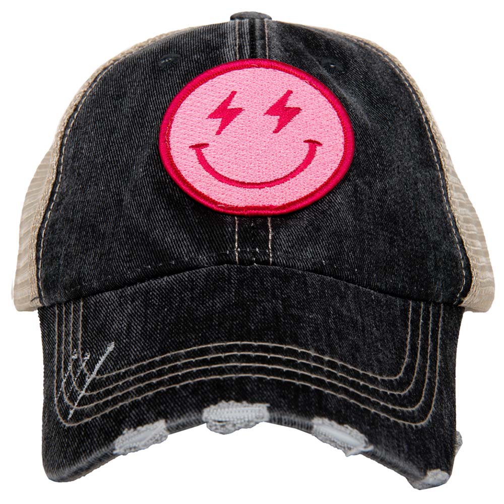 HOT PINK LIGHTNING HAPPY FACE TRUCKER HAT