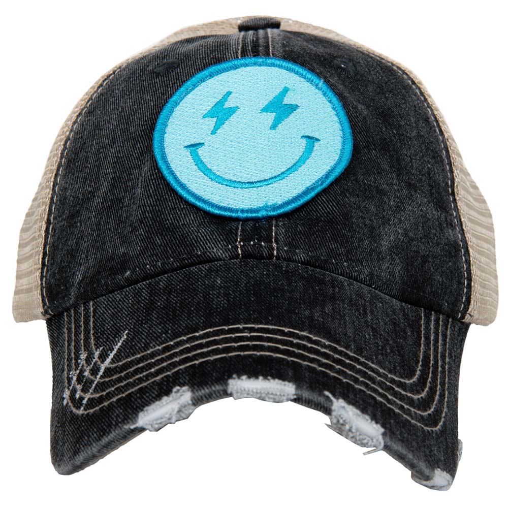 TURQUOISE LIGHTNING HAPPY FACE TRUCKER HAT