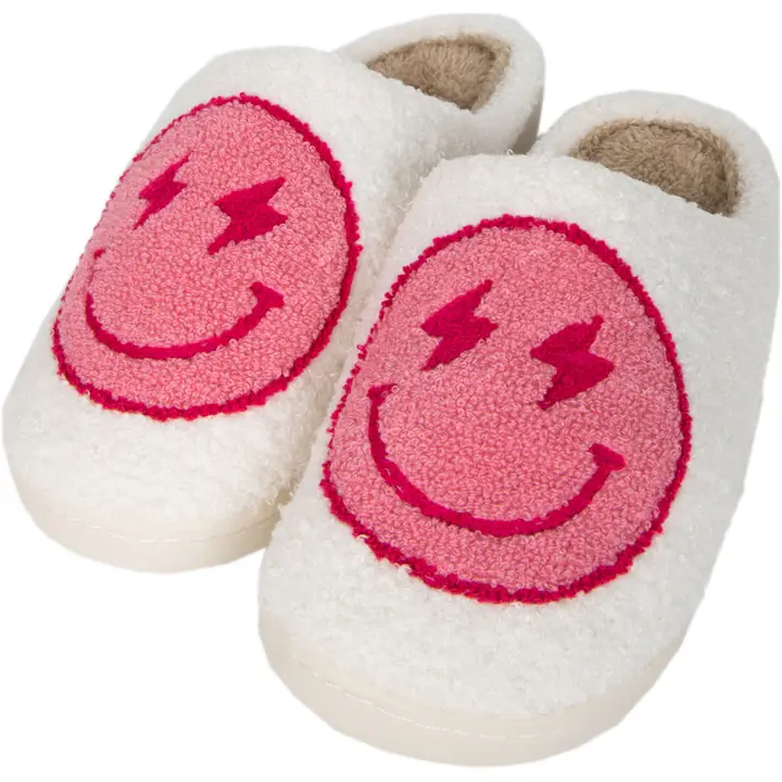 SLIPPERS-HOT PINK & WHITE LIGHTNING