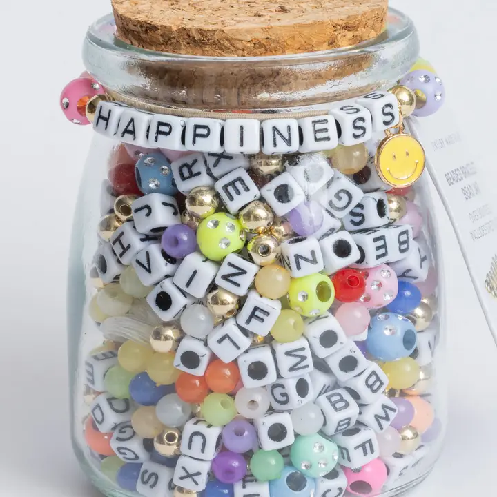 HAPPINESS SQUARE LETTER BEAD DIY JAR