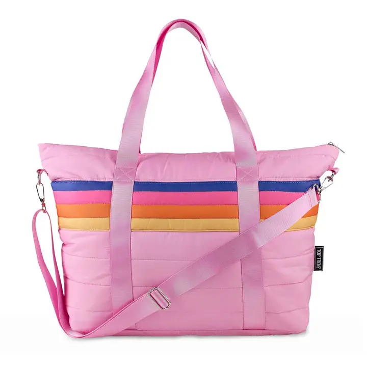 PINK PUFFER TOTE RETRO STRIPE