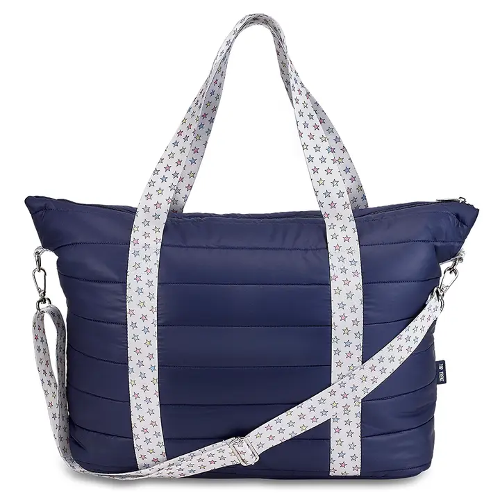 TOTE WEEKENDER BAG-NAVY PUFFER WITH RAINBOW STAR STRAP